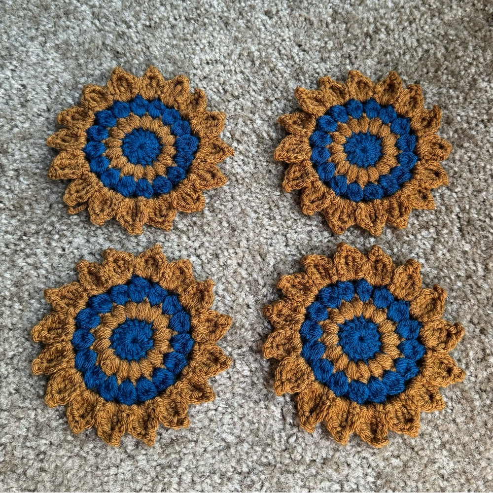Handmade Crochet Sunflower Coasters Set of Four